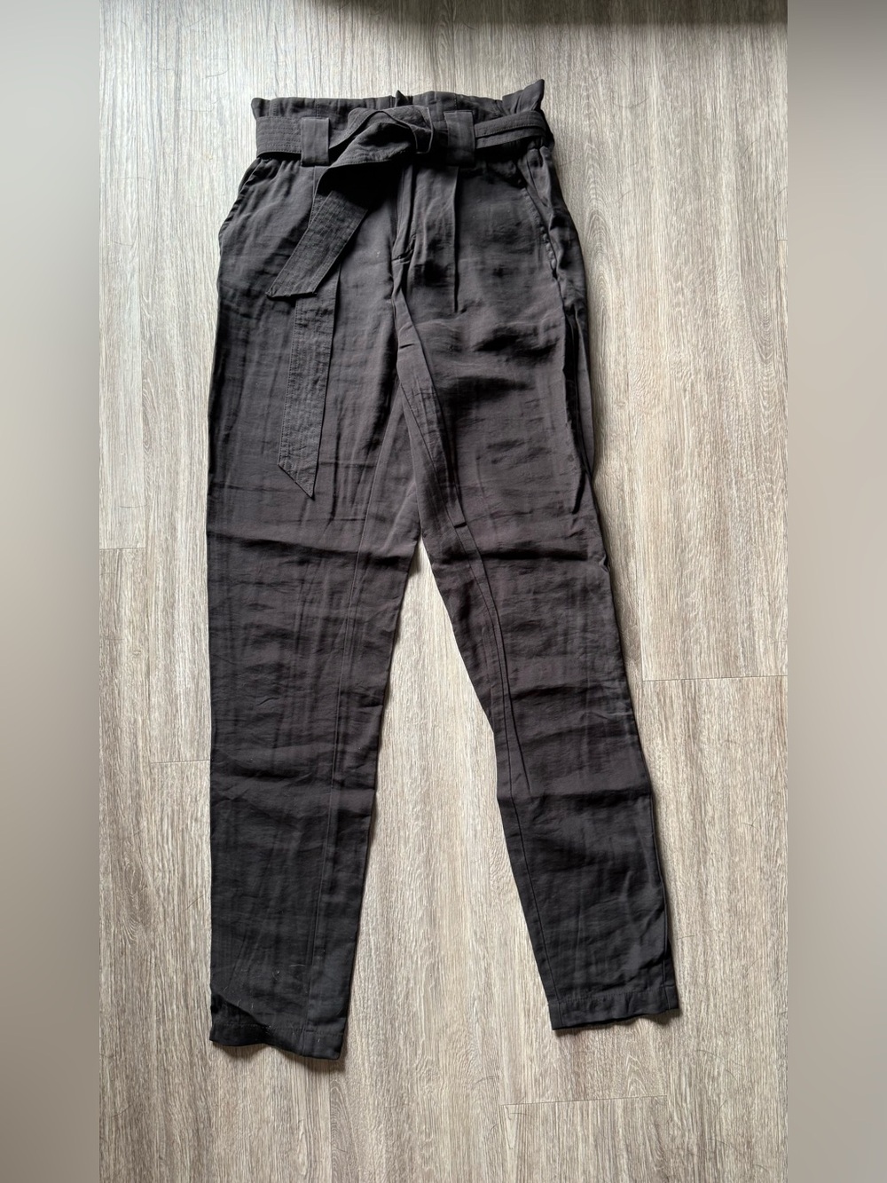 twik Black High-Waist Tie Belt Paperbag Trousers